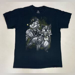 Popeye Dog Graphic T-shirt Men Large Black Short Sleeve